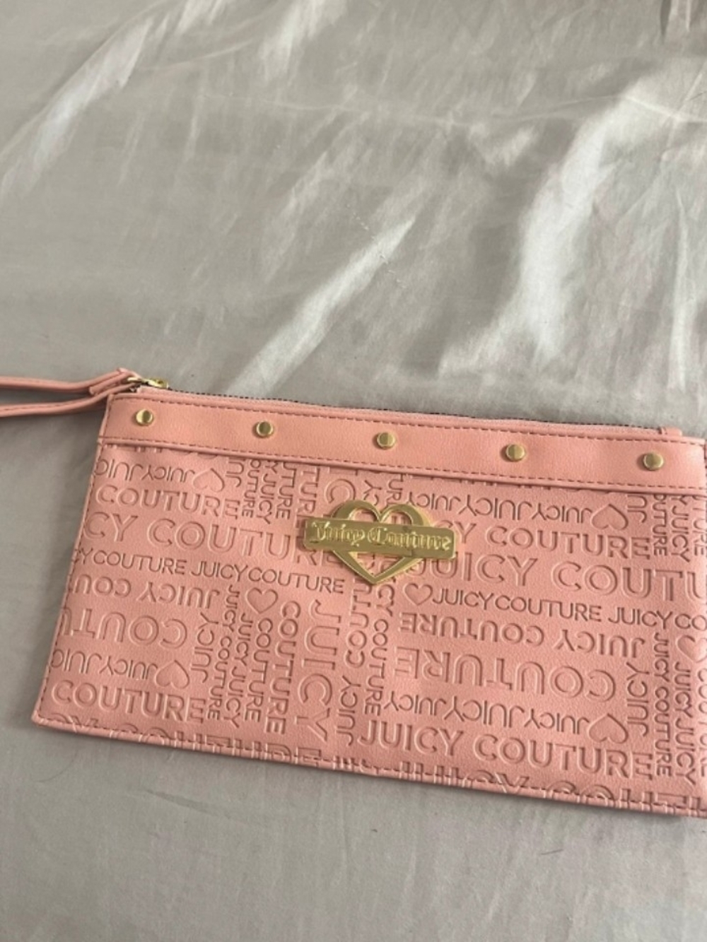 Juicy Couture Blush Pink Embossed Wristlet Clutch with Gold Plate